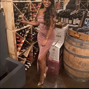 Rose glitter one shoulder dress